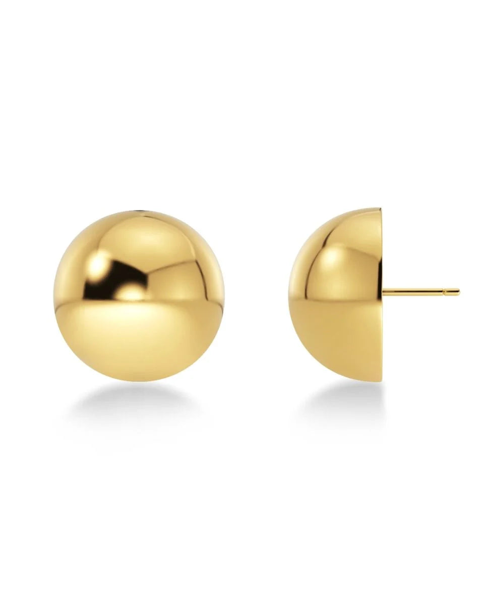 The Bead Studs by EDBLAD, highlighted for their lightweight design, are showcased against a white background. One earring is displayed from the front and the other in profile, both elegantly adorned with 14K gold plating.