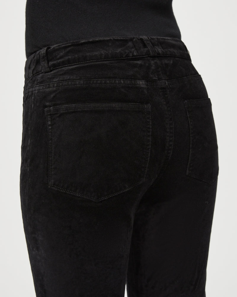 model wearing paige cindy black velvet jeans