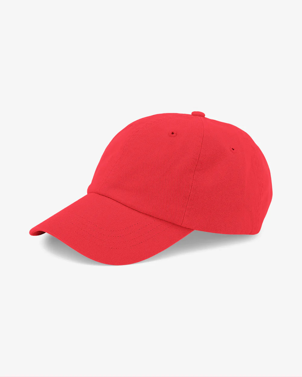 A Colorful Standard Organic Cotton Cap in red, known for its comfort and softness, is displayed on a plain white background.