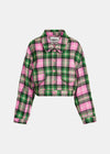 product shot of the cropped checked jacket in pink, green and black by Essentiel Antwerp