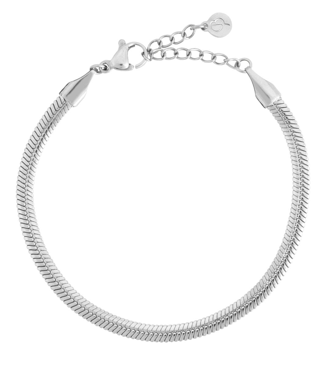 Introducing the Herringbone Bracelet by EDBLAD: a beautifully crafted silver chain bracelet featuring an adjustable clasp and a small round charm near the closure, now available with stunning 14K gold plating.