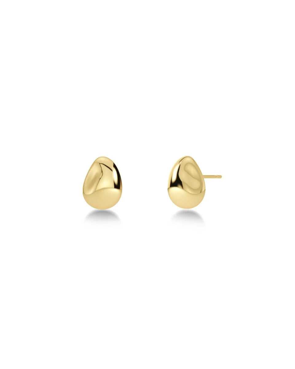 A pair of Lulu studs - Gold by EDBLAD, featuring a small, smooth design with a polished finish and 14K gold plating, placed side by side on a white background. Perfect for everyday wear.