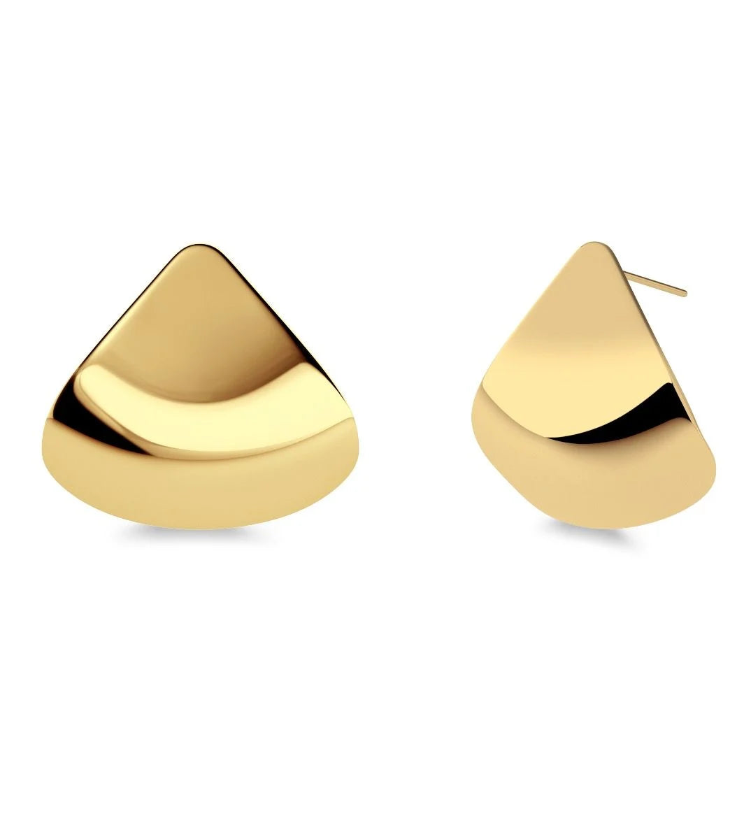 A pair of Melrose Studs L by EDBLAD with a modern triangular design, featuring smooth, reflective surfaces and 14K gold plating.