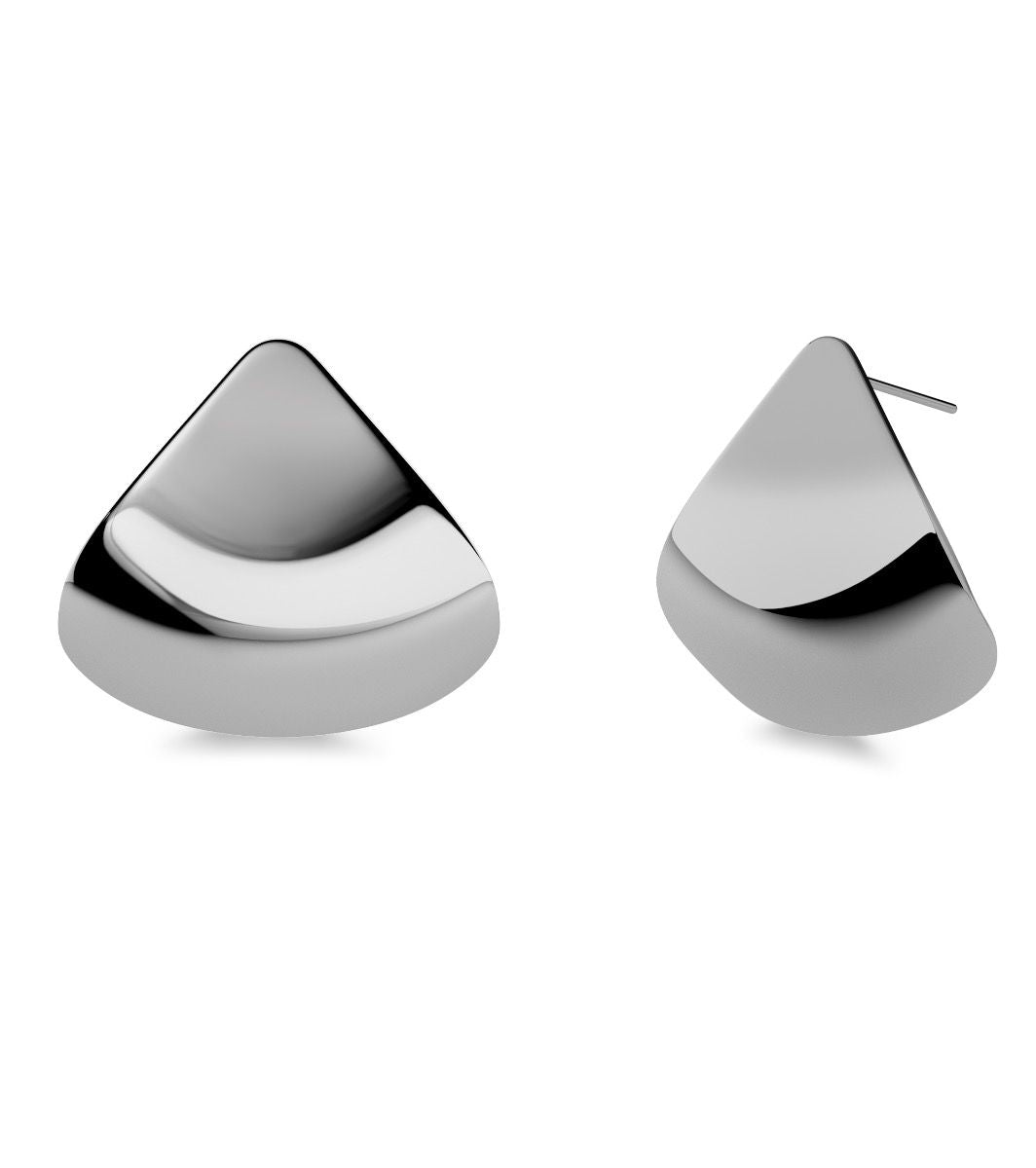 A pair of modern, triangular Melrose Studs L by EDBLAD, featuring a geometric, shiny, silver-toned design.