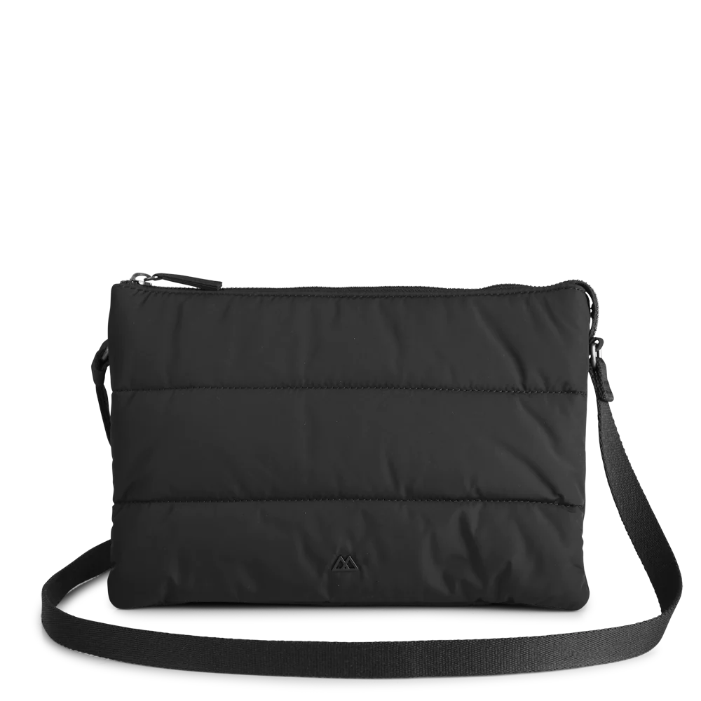 Black Markberg Enea Crossbody Bag with adjustable strap, made from recycled plastic bottles.