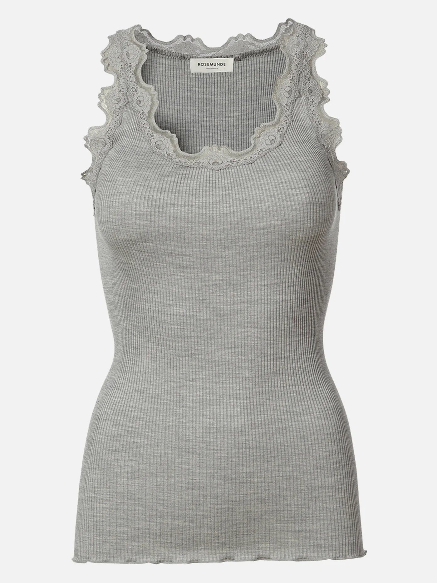 A Rosemunde Silk Lace Top elevates this grey tank top, making it a standout choice for lounge wear.