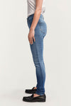 Woman wears Denham Needle Skinny in indigo