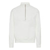 White 1/4 zip front oversized white sweater by Colorful standard against a white backdrop 