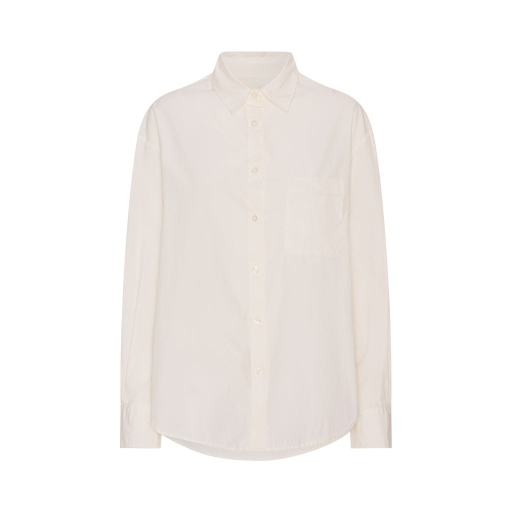ivory  oversized womens cotton shirt against a white backdrop 