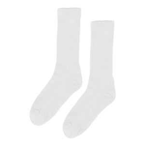 white thick ribbed socks against a white background 