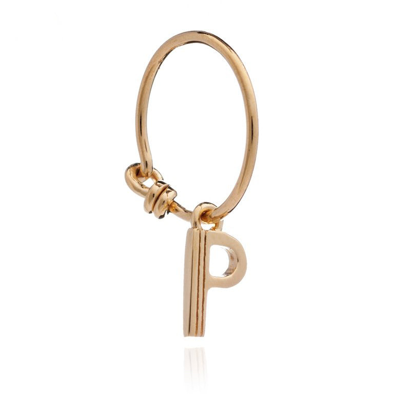 An Art Deco-inspired Rachel Jackson London gold plated Initial Hoop Earring - P - Gold with a stylish letter P pendant.