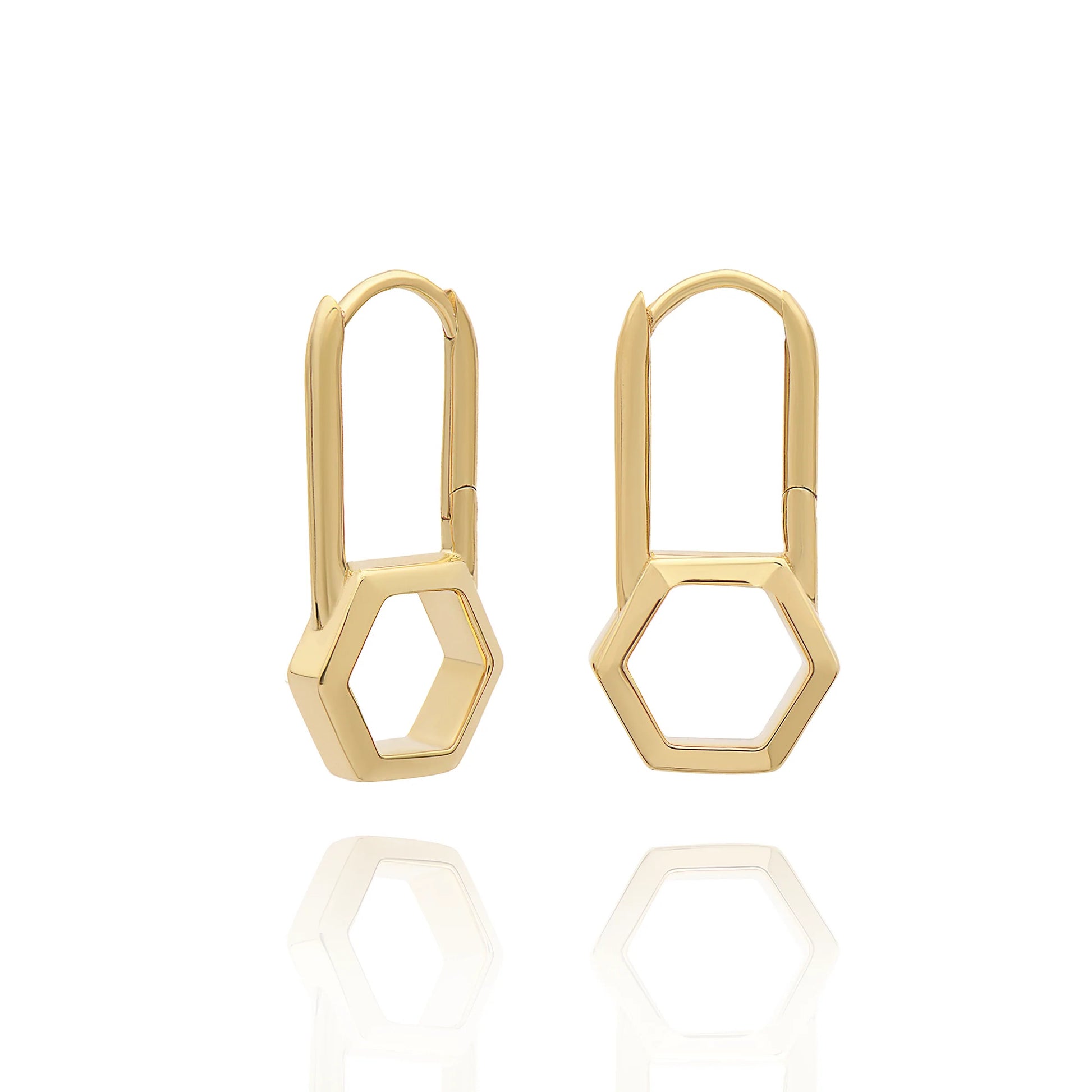 A pair of Rachel Jackson London Hex Padlock Hoops - Gold earrings.