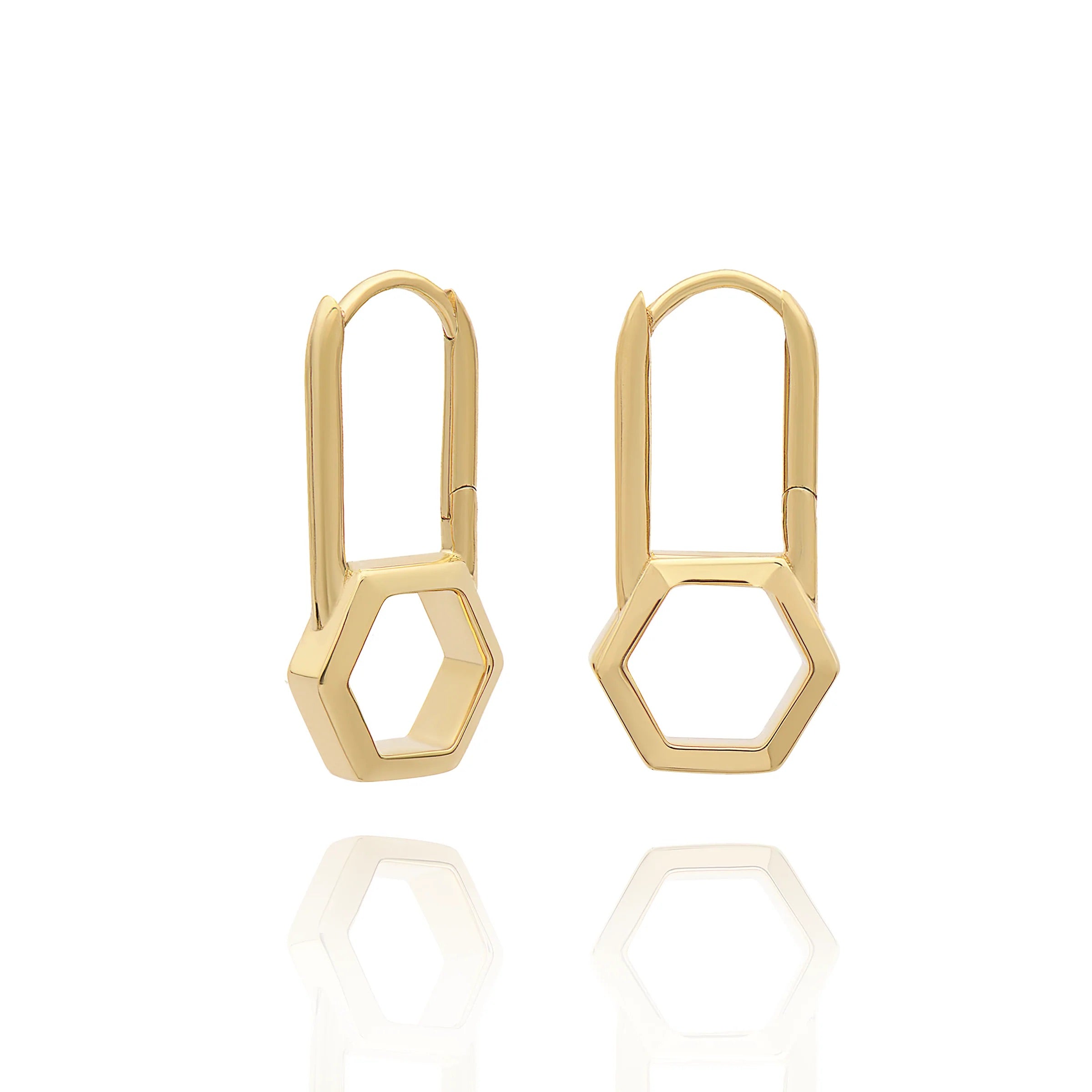 A pair of Rachel Jackson London Hex Padlock Hoops - Gold earrings.