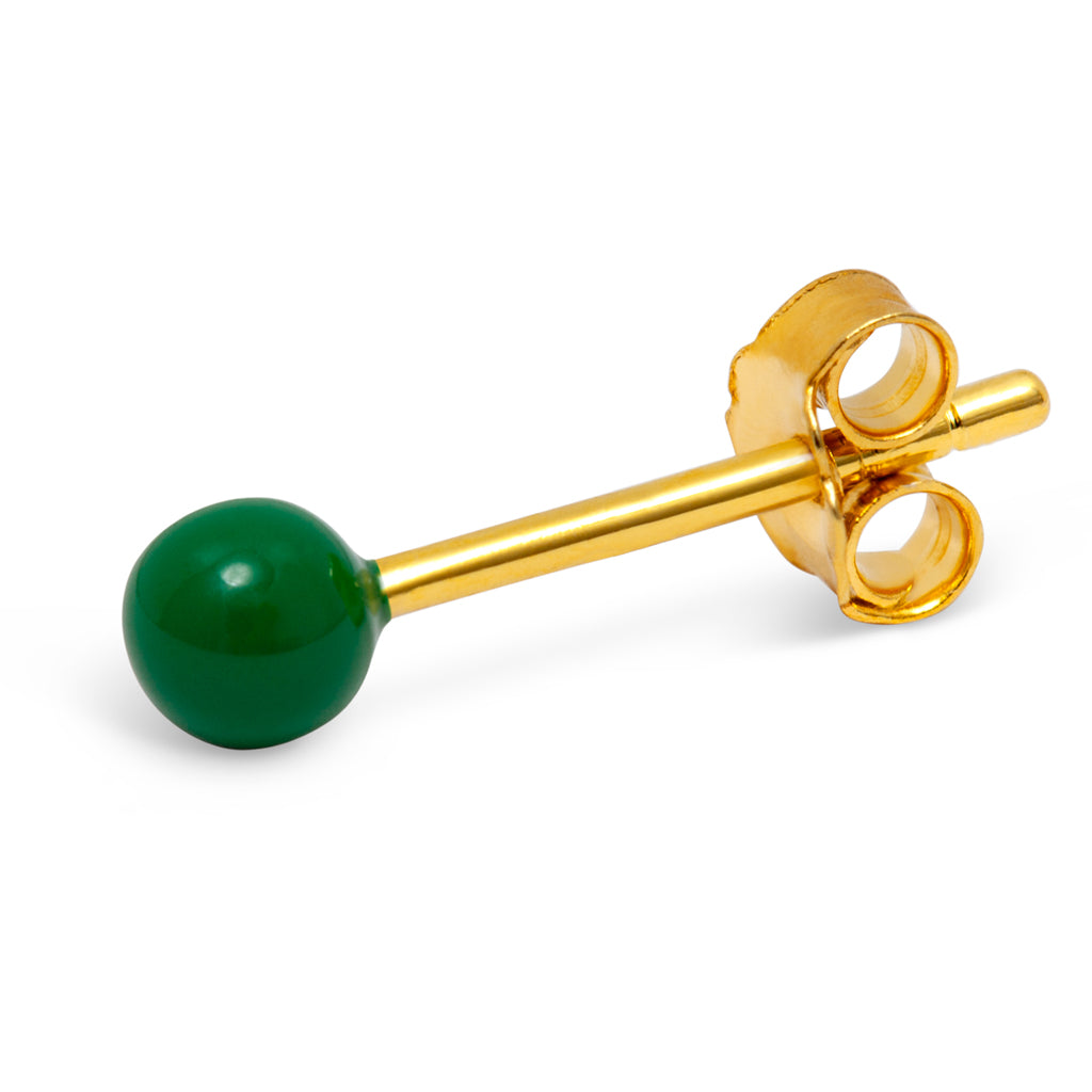 A Lulu Copenhagen Colour Ball - Green gold plated stud earring.
