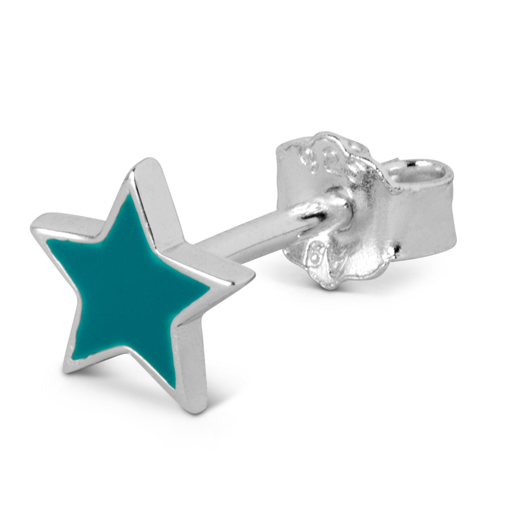 A Color Star - Silver stud earring by Lulu Copenhagen with turquoise enamel color.