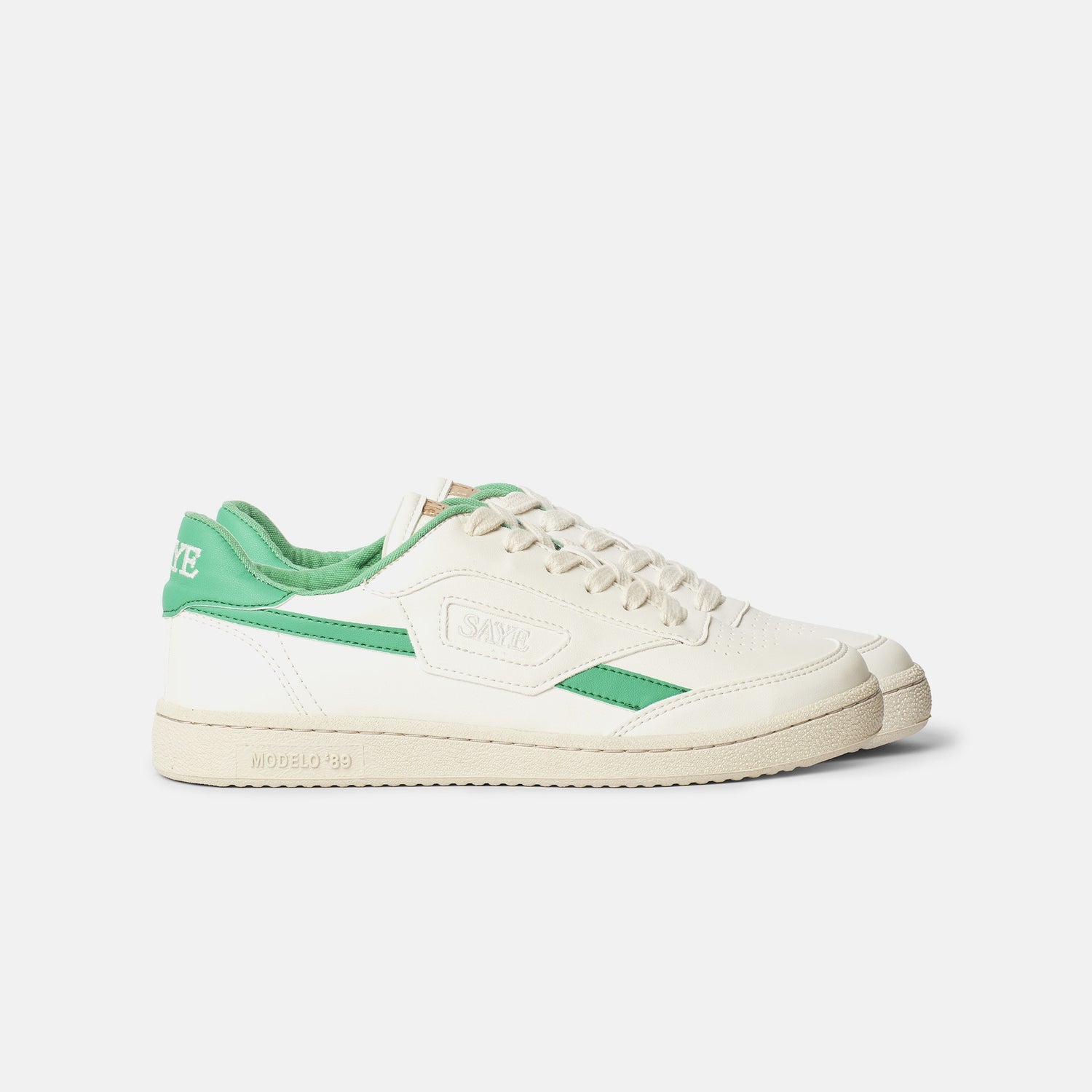 A pair of SAYE Modelo '89 Sneakers - Green with vegan Napa materials.