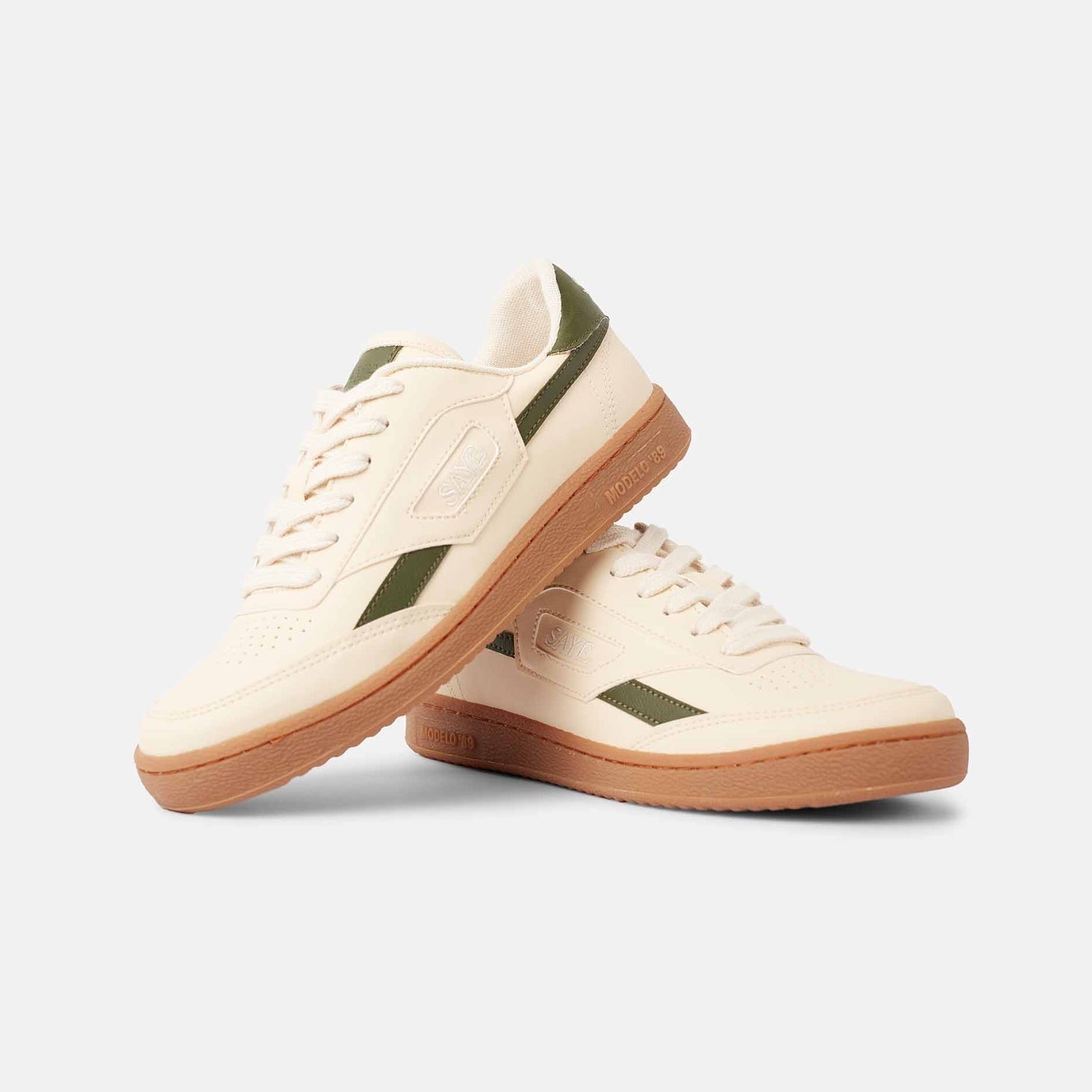 A pair of Modelo '89 Sneakers - Cactus from the SAYE Greens Capsule collection on a white background.