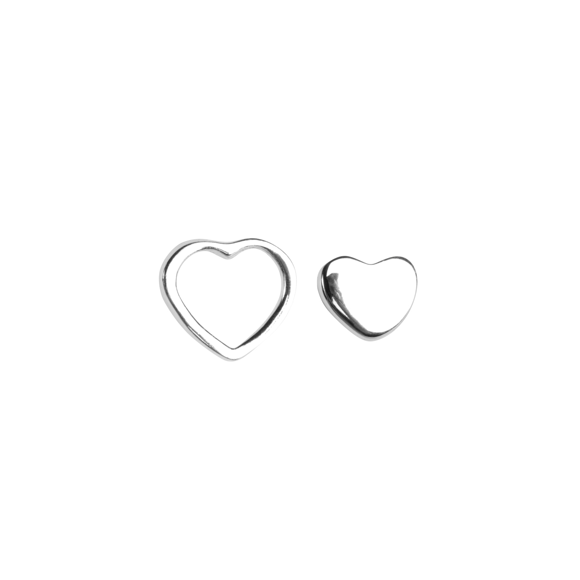 A pair of Family Love Earring Pair - Silver by Lulu Copenhagen, small heart-shaped earrings on a white background.