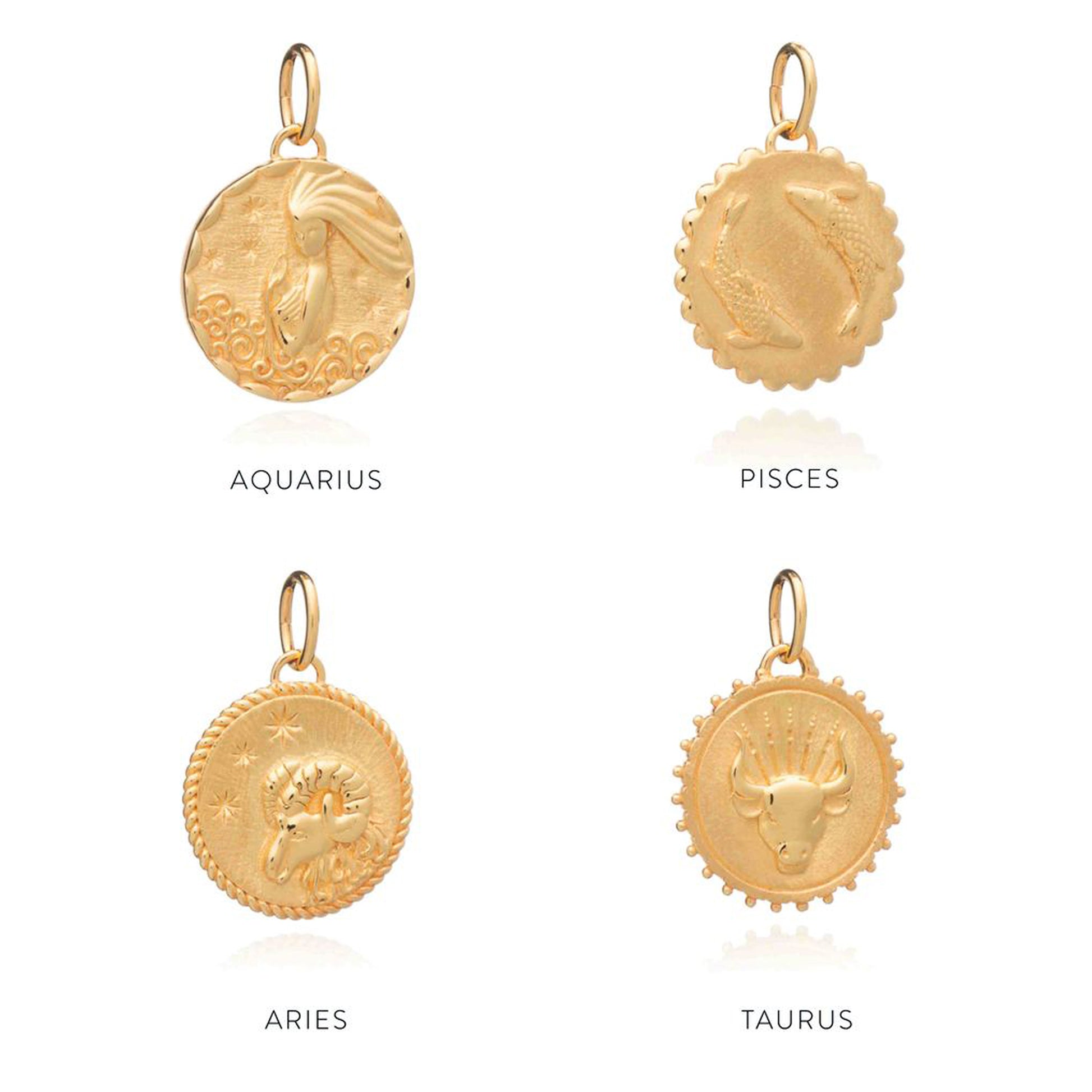 Introducing the exquisite Rachel Jackson London Zodiac Collection featuring a stunning Zodiac Art Coin Necklace - Gold pendant. Embark on a celestial journey with this captivating zodiac accessory.