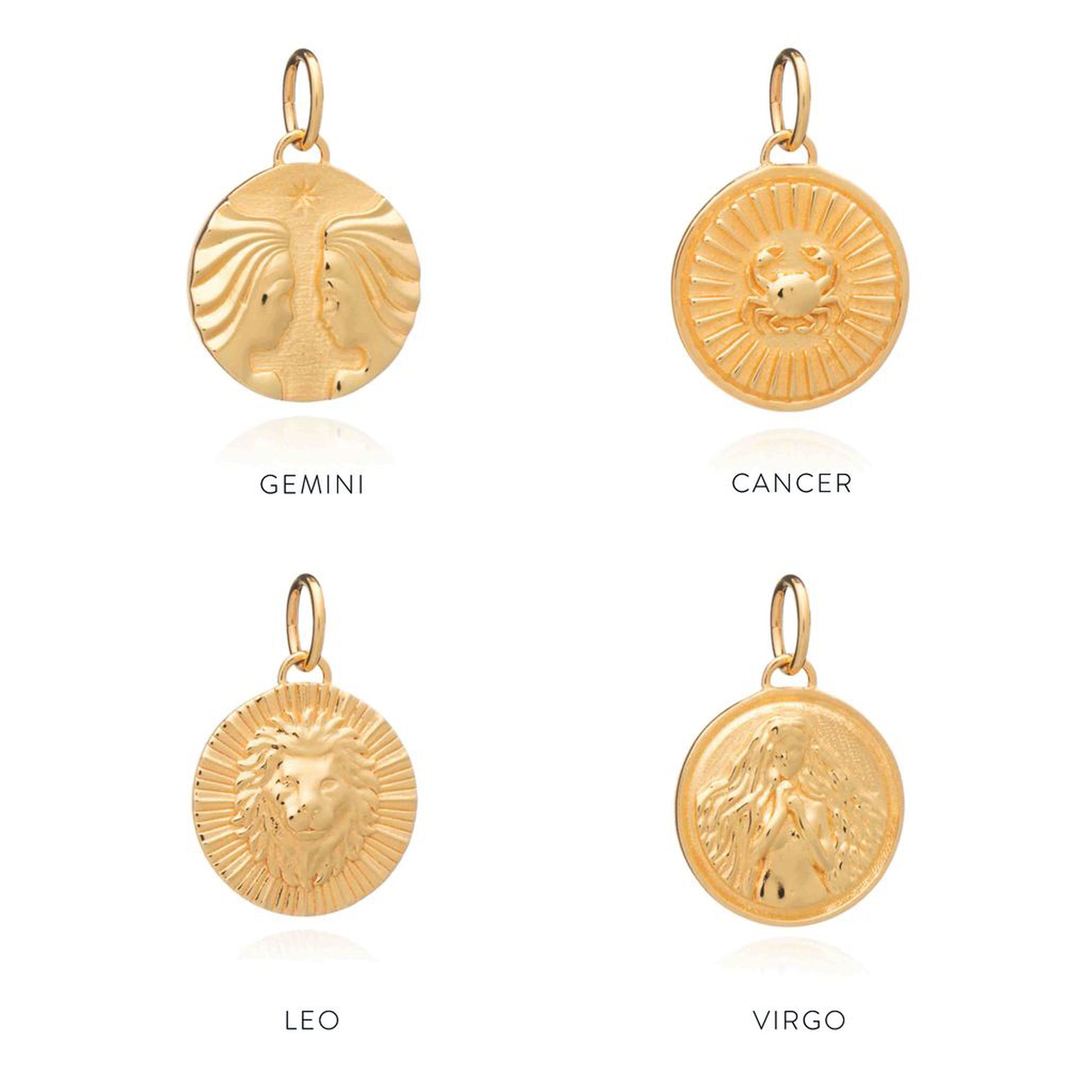 Introducing the Rachel Jackson London Zodiac Collection featuring a stunning Zodiac Art Coin Necklace - Gold pendant inspired by the intricate details of the Zodiac Chart.